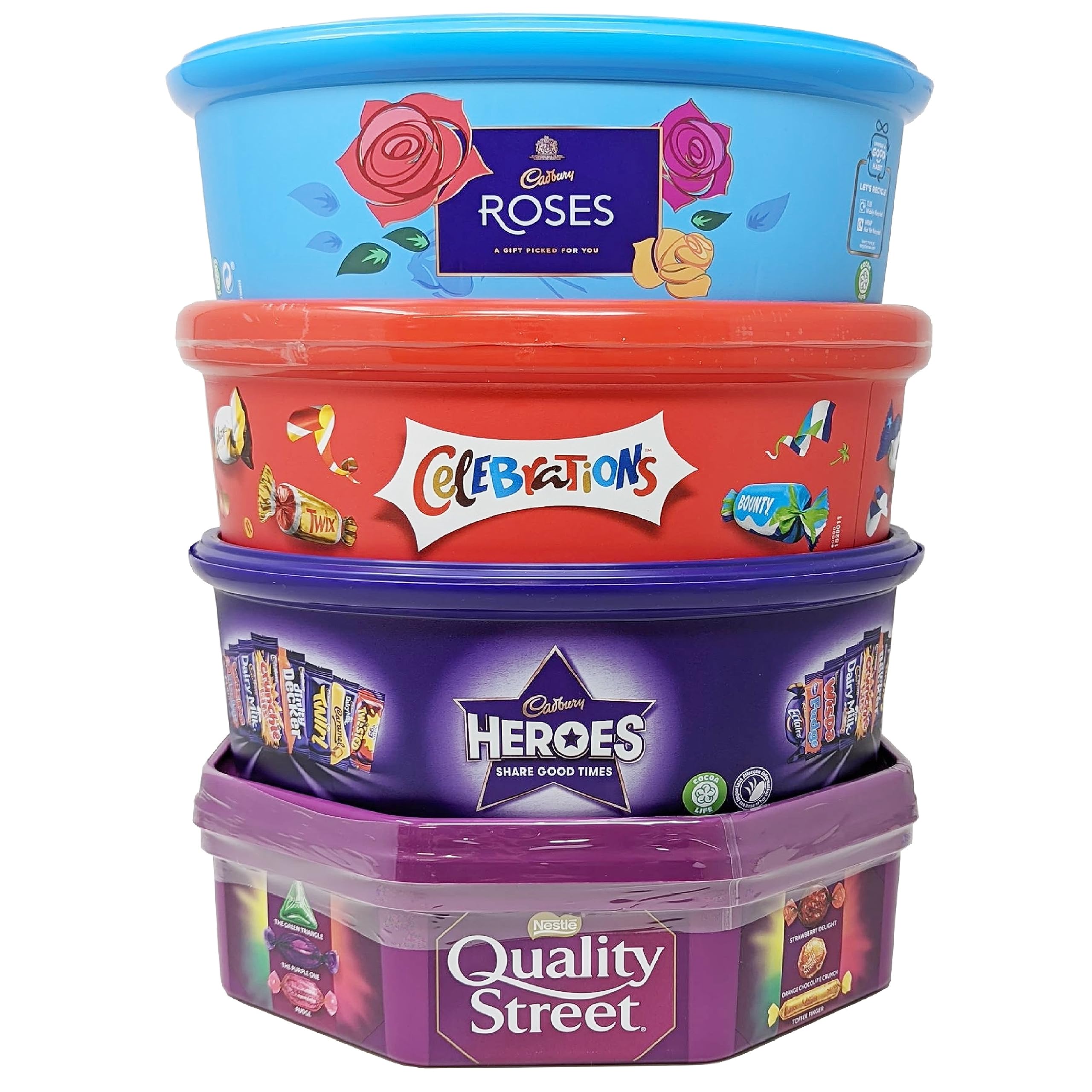 【Flash Sale】Assorted Christmas Chocolate Tubs Selection - Pack of 5 - Bulk Buy of Roses, Heroes, Quality Street, Celebrations Chocolate Pralines & 1 Terry's Orange Chocolate with Topline Card for Chocolate Gifts - Image 4