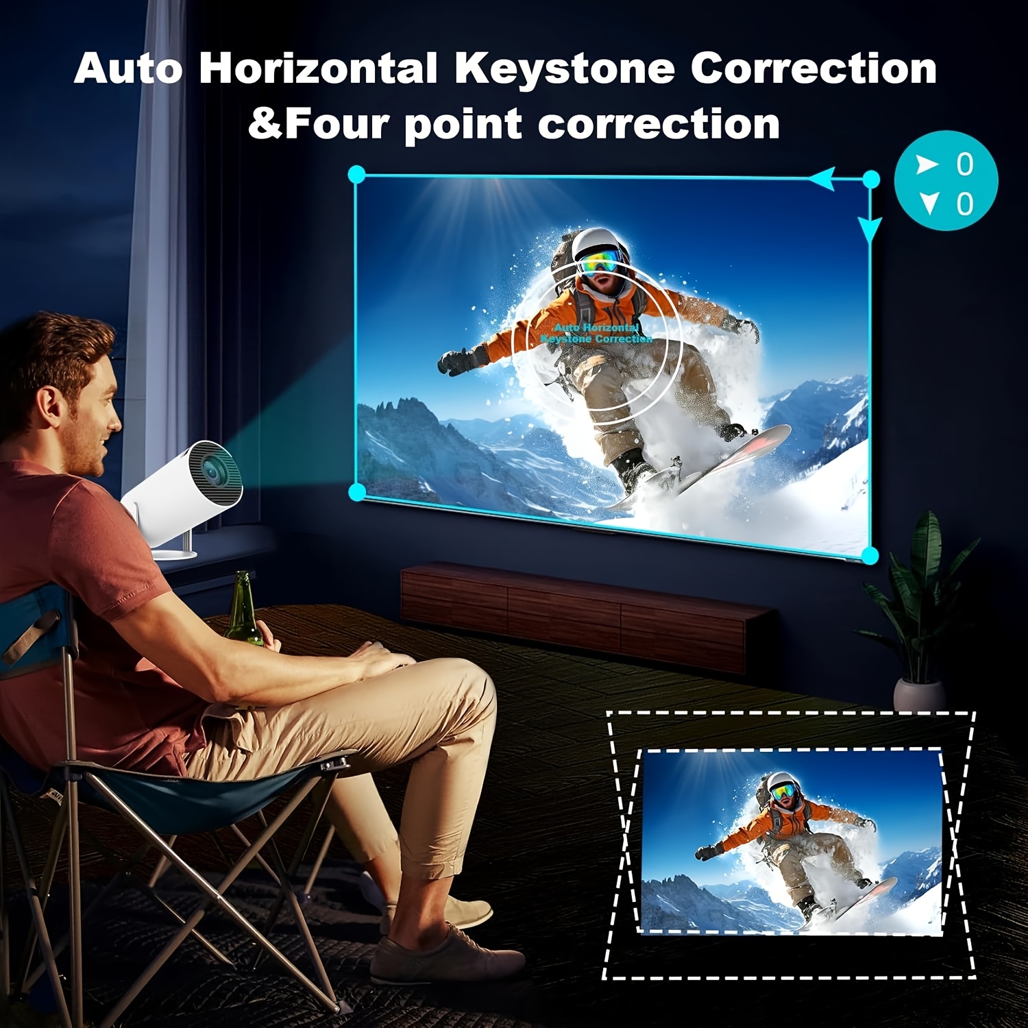 Smart HY300pro 4K Projector with Android 11 TV, WiFi 6 Wireless 5.0, Auto Vertical Correction, 180 Rotatable Short Throw, Portable Movie Projector for Home Theater, Gaming & Smartphone Compatibility
