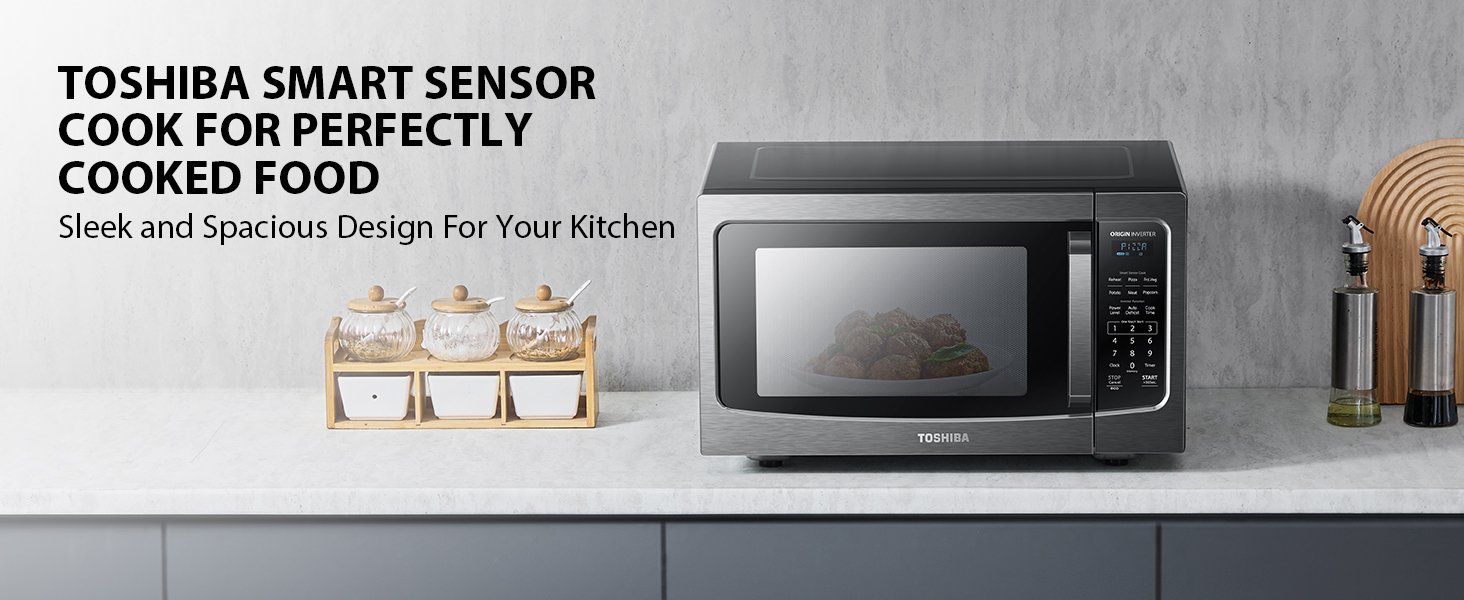 TOSHIBA ML-EM45PIT(BS) Countertop Microwave Oven with Inverter Technology. Kitchen Essentials. Smart Sensor. Auto Defrost. 1.6 Cu.ft. 13.6 Removable Turntable. 33lb.&1250W. Black Stainless Steel