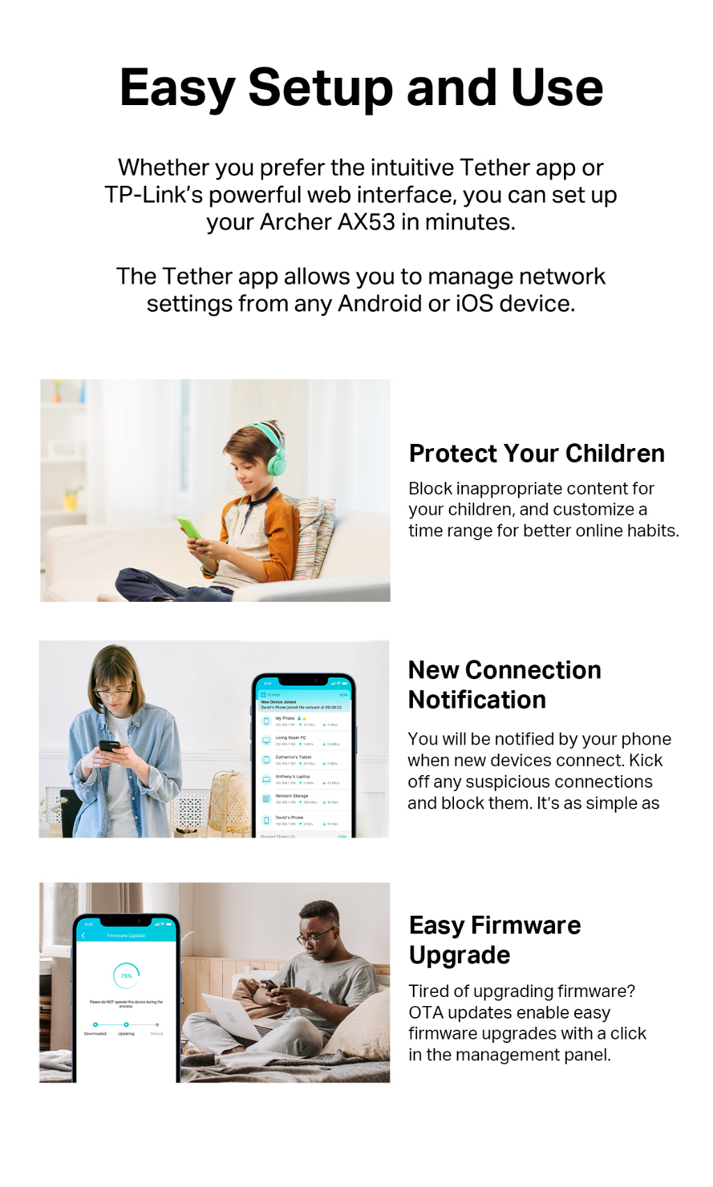 TP-Link Archer AX53 Wifi 6 Router Dual Band Gigabit AX3000 High Power Wireless Router With Homecare AX12/AX23 Onemesh